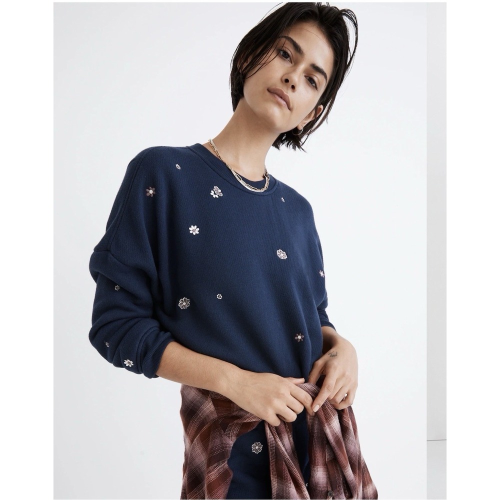 Madewell Airyterry Crop Embroidered Sweatshirt Women's Size Medium Loungewear